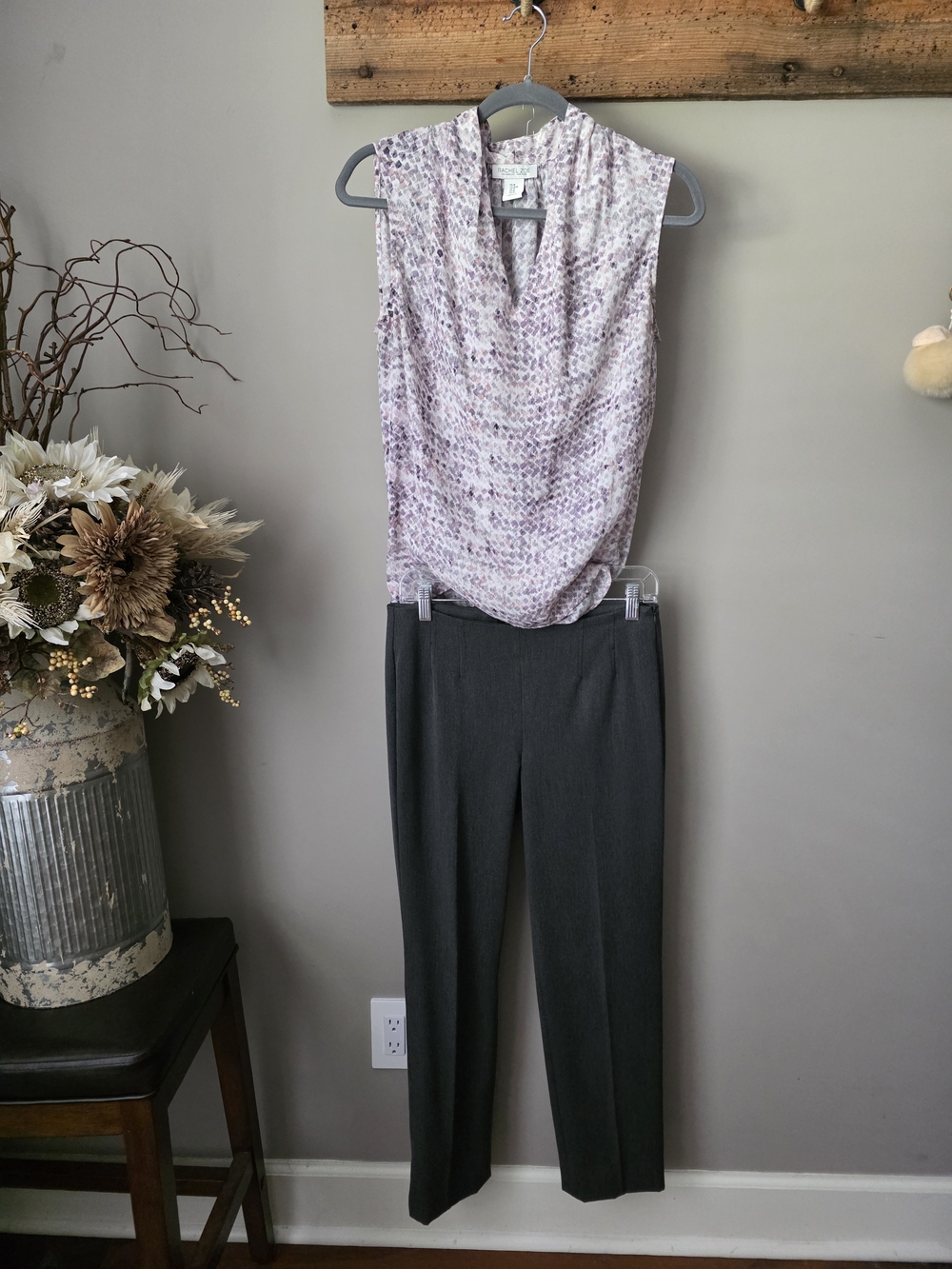 **2 Peice Set** Talbots Charcoal Gray Straight-Leg Trousers W/Rachel Zoe Blouse